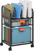 Marbrasse Rolling File Cart with Adjustable Dividers Mobile File Cabinet on Lockable Wheels Office Filing Cabinet Organizer Hanging File Folder Organizer for Home Office - Black