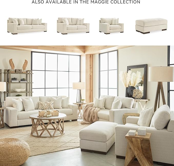 Signature Design by Ashley Maggie Contemporary Upholstered Sofa with Accent Pillows Off-White