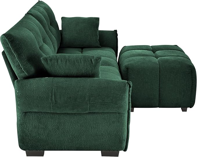 Aoowow Modular Sectional Sofa with Movable Ottoman 78.7” Chenille L Shaped Sofa Couch Upholstered Comfy 2-Seater Couches with Pillows for Living Room Apartment OfficeGreen