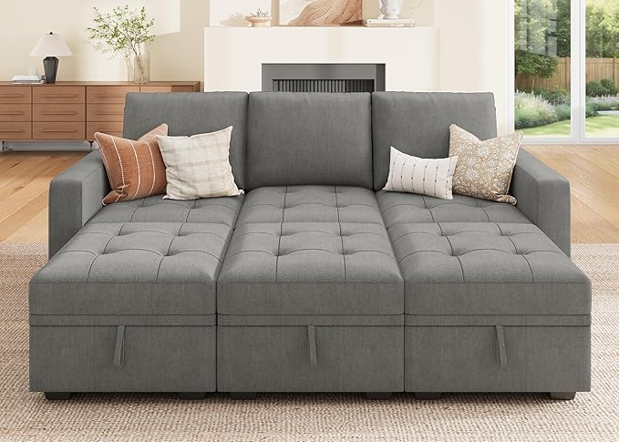 HONBAY Modular Sectional Couch Sleeper Sofa Bed with Storage Seats Oversized Sectional Couches for Living RoomWarm Grey