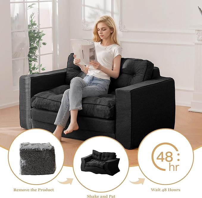 YOSHOOT Loveseat Sleeper Sofa55 Convertible Sofa Bed Couch Futon Couches for Living Room3-in-1 Pull Out Floor Couch with Backrest and Pillows Black