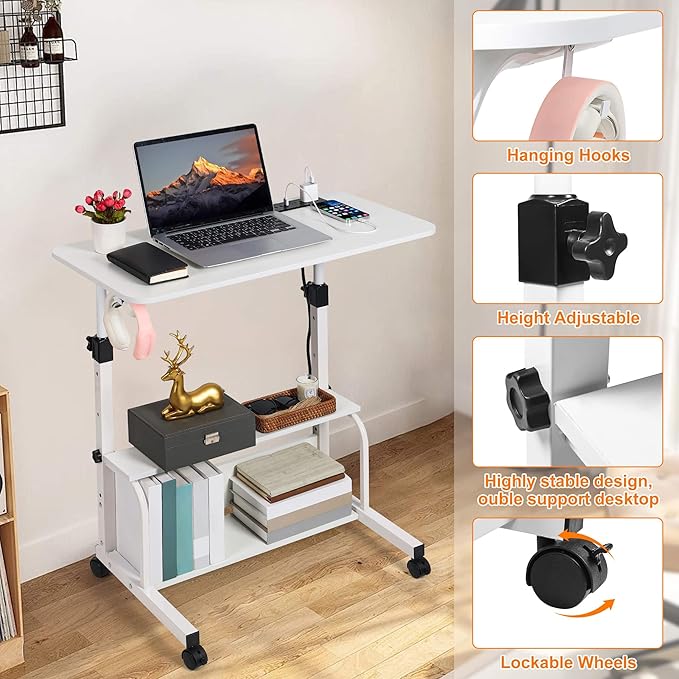 Standing Desk Small Computer DeskSmall Desk for BedroomCorner Desk for Small SpaceSmall Office Desk Adjustable DeskMini Desk Stand Up Desk Laptop DeskPortable Rolling Desk 31.5 Inch White C