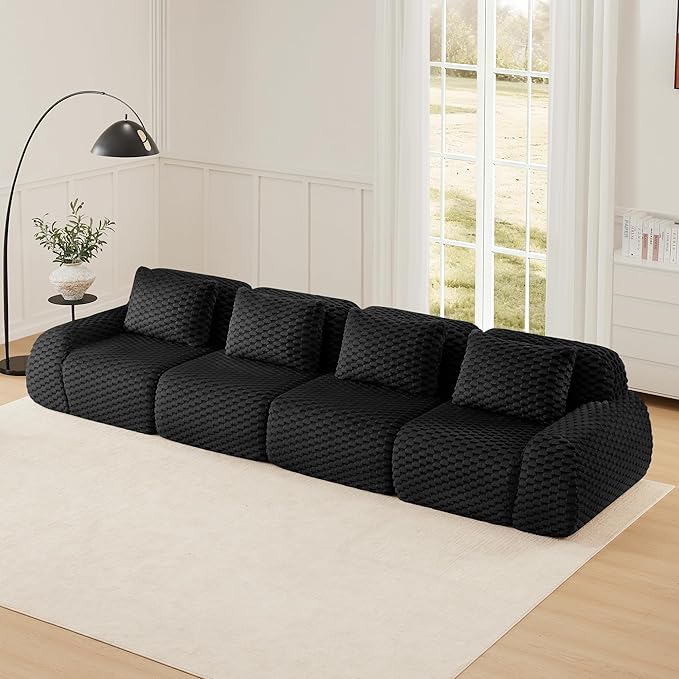 Cloud Sectional Couches for Living Room Boneless Couch Modular Sectional Sofa Modern Deep Seat Sofa with Pillows 4 Seater Comfy Floor Couch for Bedroom No Assembly RequiredBlack