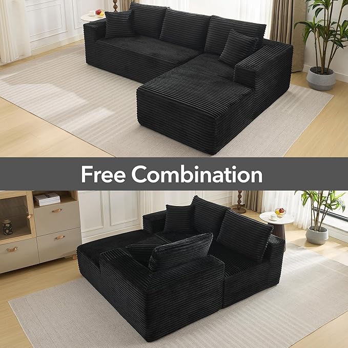 108'' Modular Sectional SofaComfy Cloud Couch with L Shaped ChaiseModern Deep Seat Boneless Couch for Living Room3 SeaterNo Assembly Required (Right-Facing ChaiseBlack)