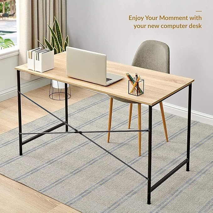 FurnitureR Computer Desk 42.7-Inch Home Office Desk Student Writing Desk with Metal Legs Wood Top Modern Simple Workstation for Small Rooms 42.7 x 23.6 x 29.7 in Oak and Black