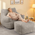 Giant Bean Bag Chair with Ottoman Oversized Memory Foam Bean Bag Sofa for Adults and Kids Large Comfy Fluffy Single Lounges Mini Couch for Living Room Bedroom &amp Dorm(Taupe)