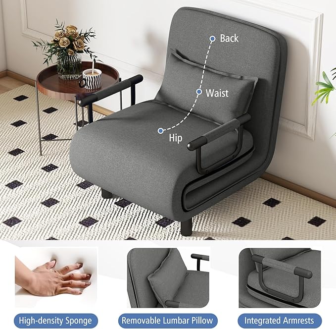 Giantex 26.5 Convertible Sofa Bed Folding Arm Chair Sleeper Leisure Recliner Lounge Couch (Grey)