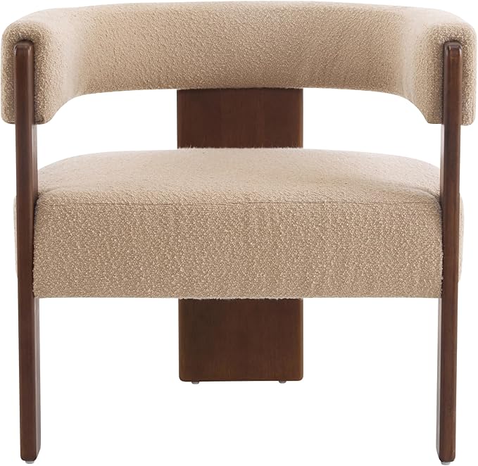 Christopher Knight Home Nettie Modern Accent Chair for Living Room Boucle Fabric Single Lounge Sofa Chair with Wooden Frame Comfy Reading Chair for Bedroom Lounge Armchair with Cushion Dark Beige