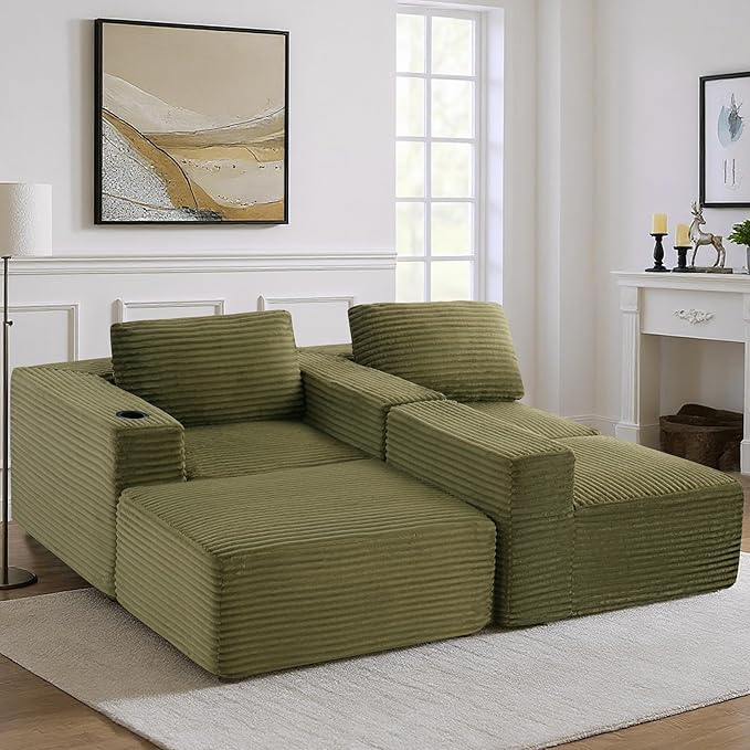 110”Modular Sectional SofaCloud Boneless Couch with Deep SeatModern Modular L-Shape Sofa Couch with 0ttomanUpholstered Couches for Living Room Bedroom (Green)