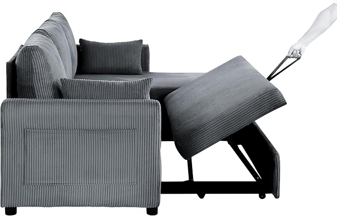 Queen Sleeper Sofa Convertible Sofa Bed with Storage 85 Inch Sectional Couch with Pull Out Bed L Shaped 3 Seat Sectional Sleeper Sofa for Living Room Apartment Grey