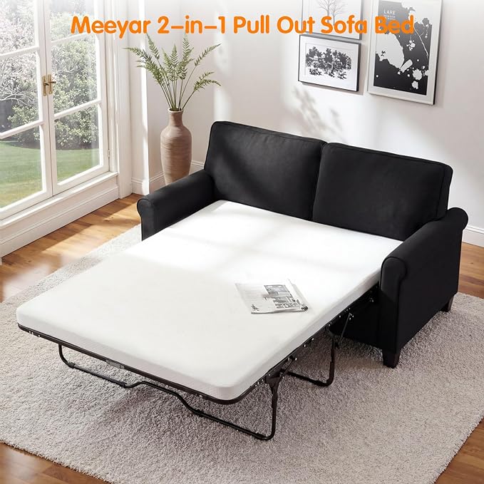 57 Pull Out Sofa Bed with Mattress Convertible Sofa Bed Loveseat Twin Sleeper Sofa Couch with Pocketed Coil Seating Upholstered Fabric Sofa Bed for Small SpacesBlack | sofa bed futon sofa bed s