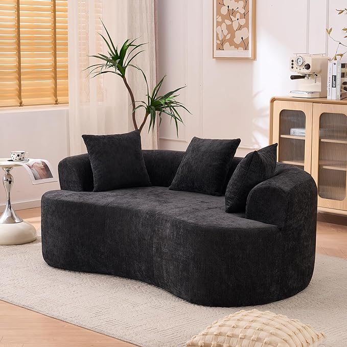 KEIKI 79 Crescent 3-Seater Sofa for Office &amp Studio Low-Back Modern Modular Couch with Deep Cushions Self-Inflating No-Assembly Chenille Sofa for Sleek Minimalist Interiors