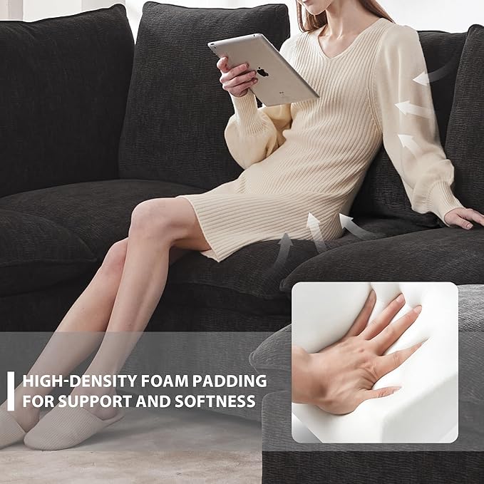 117 Modular Sectional SofaU-Shaped Chenille Sofa Couch with Movable OttomanModern 7 Seat Cloud Sectional Couches for Living Room Office Home (Black 117 U-7 Seater)