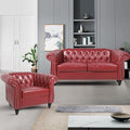 AVZEAR 2-Piece Living Room Sectional Sofa Set Upholstered Sofa Modern Sofa Couches Set Style Button Tufted PU Chesterfield Sofa for Living Room Apartment 1+2 Seat PU Claret