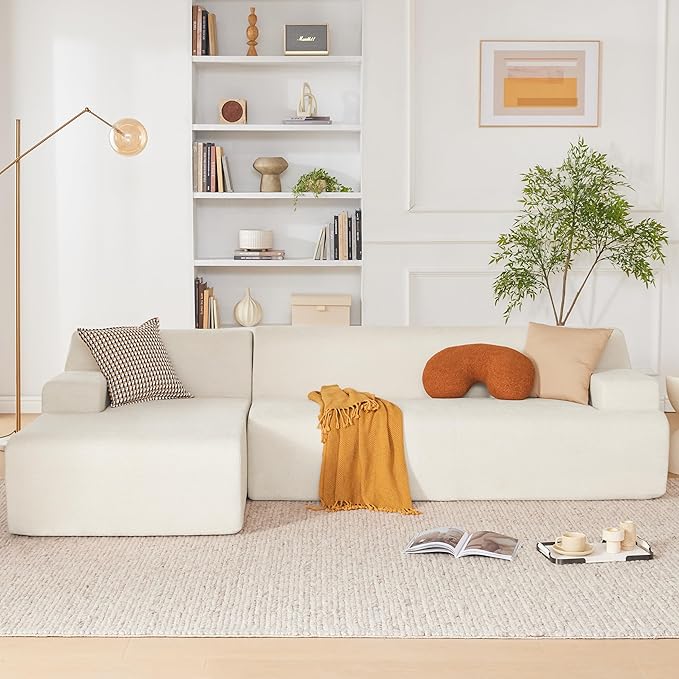 107 Modular Sectional Cloud Couch Boneless couches Sponge sectionals for Living Room High Density Sponges Sofa Modular L-Shape with Chaise Beige