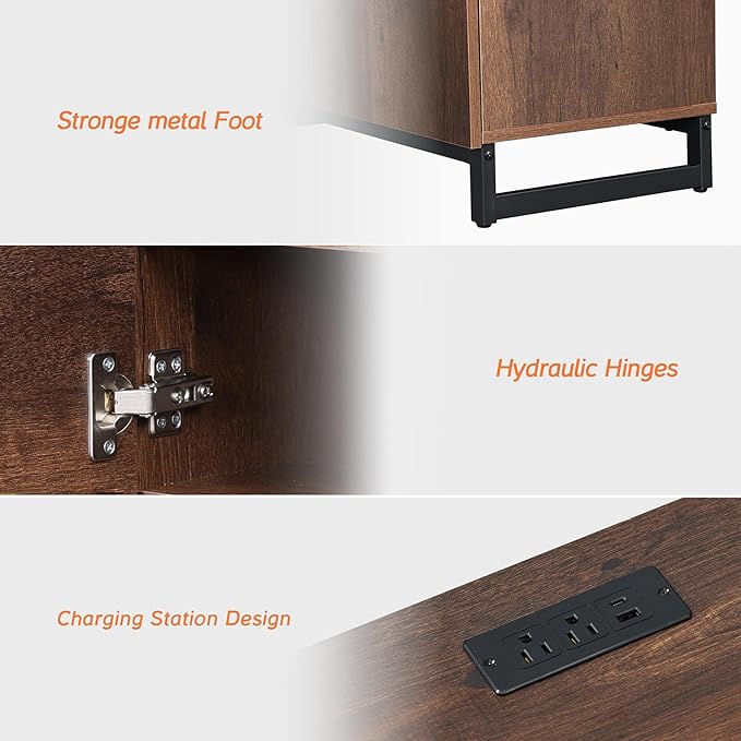 WAMPAT 59 Modern Executive Desk with Drawers Home Office Computer Desk with Charging Station File Drawer Storage Cabinet Wood Writing Desk for Work and Study Dark Brown