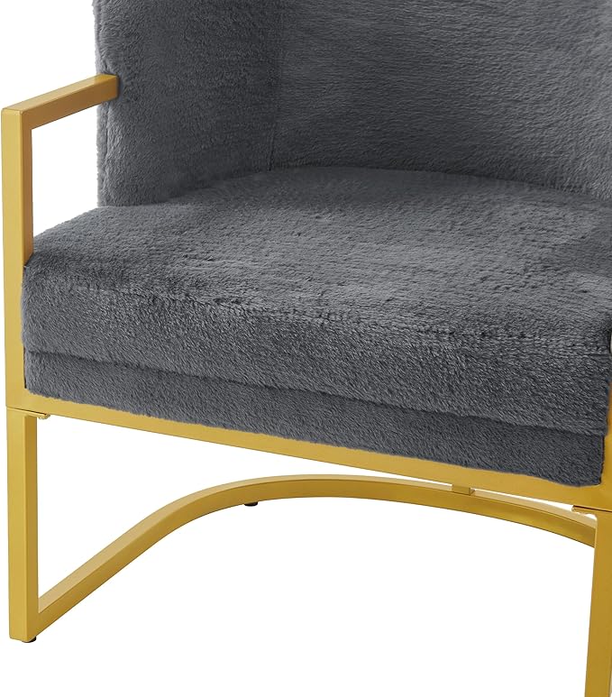 Merax Modern Accent Chair Cozy Armchair Upholstered Barrel Chairs with Luxury Gold Metal Frame Comfy Grey Accent Chairs for Living Room Bedroom Reading Nook or Office