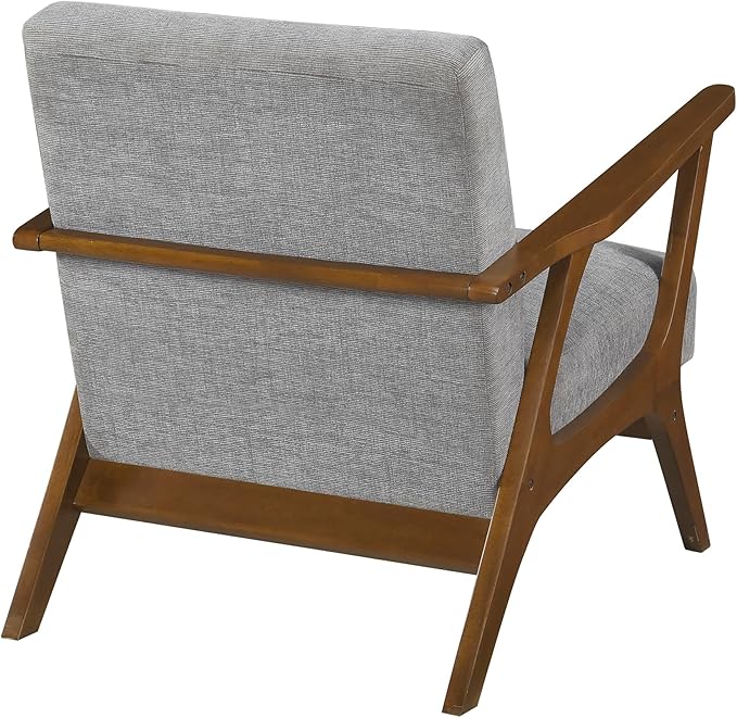 Lexicon Mid-Century Modern Accent Chair Woven Chenille Fabric Lounge Chair Chestnut Solid Wood Frame Wide Arm Rest and Cushioned Comfort for Living Room/Office/Bedroom/Reading Nook Gray