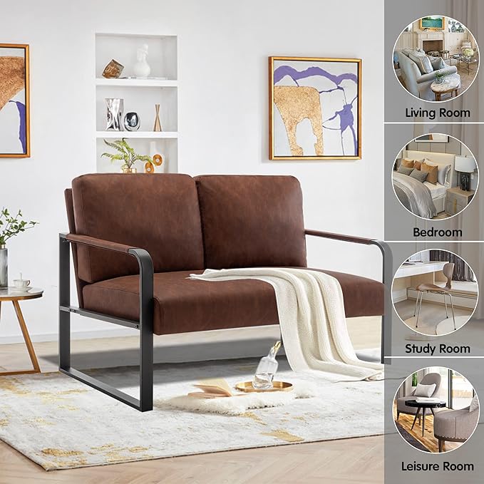 HAOBO Home Loveseat Couch Bench Settee for Living Room Upholstered Small Sofa Couch PU Leather Banquette Lounge Bench for Dining Room Bedroom Funiture