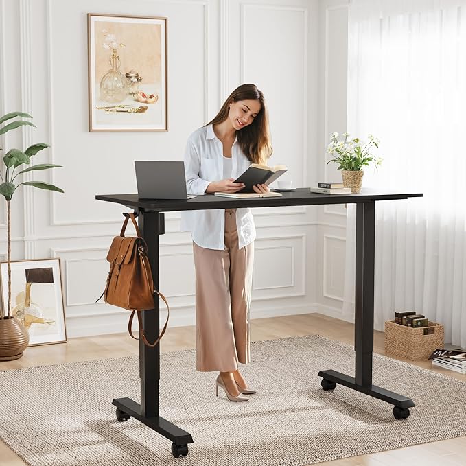 Shahoo Electric Standing Desk 55 Inch Ergonomic Height Adjustable Table with T-Shaped Metal Bracket Modern Computer Workstations for Home Office Black 55 x 24 Inch