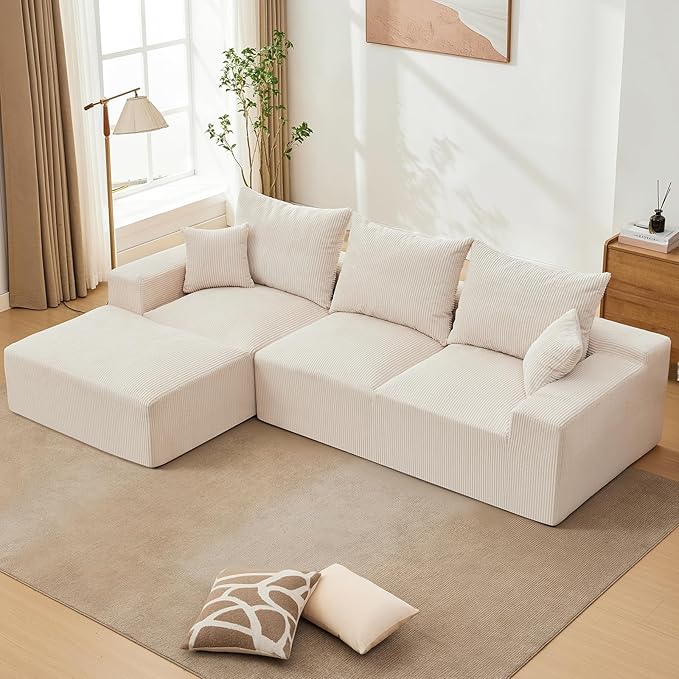 110 Modular Sectional Sofa Couches for Living Room Cloud Memory Boneless Couch No Assembly RequiredComfy Cloud 3-Seater Couch with Chaise Memory Foam Sofa for Offices Bedroom and Apartment