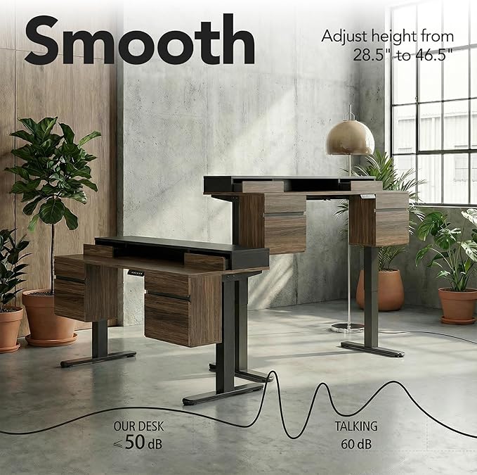 ErGear Electric Standing Desk with 6 Drawers 55 Inch Height Adjustable Stand Up Desk with Storage Computer Workstation with Monitor Stand for Home Office Black Walnut