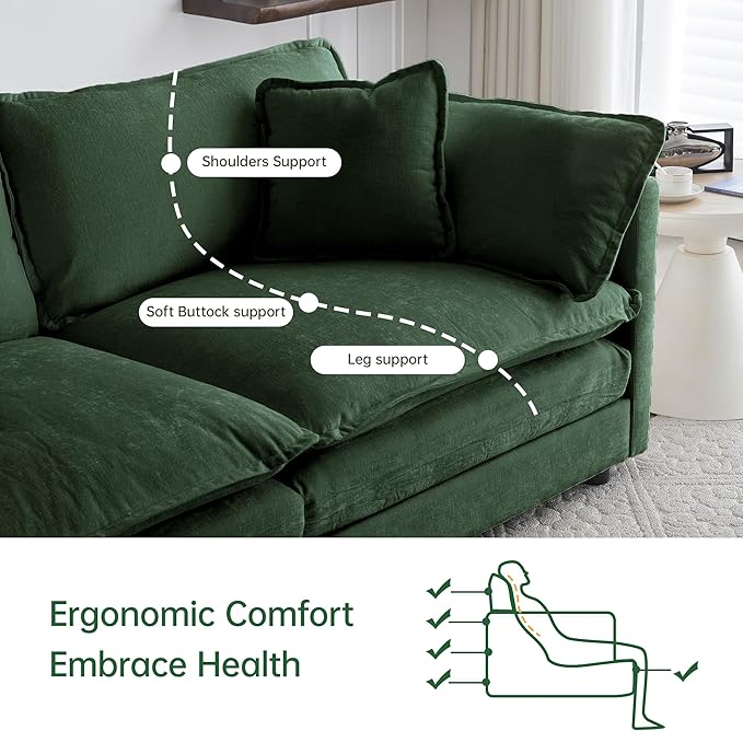 Modular Sectional Sofa 111.5 Inch U-Shaped Cloud Sofa with Deep Seat Chenille Sofa with Cushions Three-Self Sectional Sofa for Living Room ApartmentEvergreen