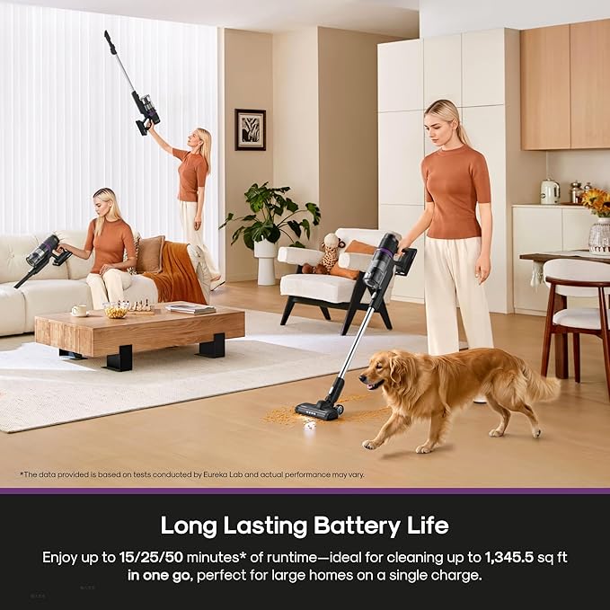 EurekaCordless Vacuum - 50 Min Runtime for Large Homes 5.5 lbs Lightweight Ideal for Pet Hair &amp Allergies on Hardwood &amp Carpet ReactiClean 410