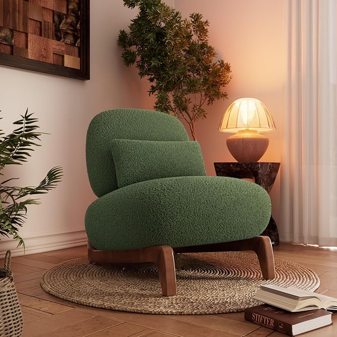 Morden Fort Modern Accent Chairs Set of 2 Sturdy Tilted Wood Legs with Thick Cushion Comfy Lumbar Pillow Armless Reading Chairs for Living Room Lounge Bedroom - Forest Green