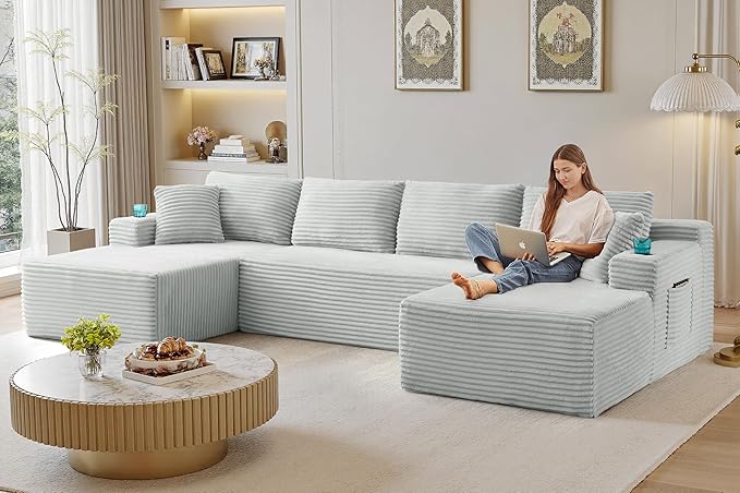 133 Sectional Couches for Living Room Cloud Couch Sofa with L-Shape Upholstered Boneless Couchs Modern Modular Sectional Couch with Chaise (Light Grey 133 W+U Facing Chaise)