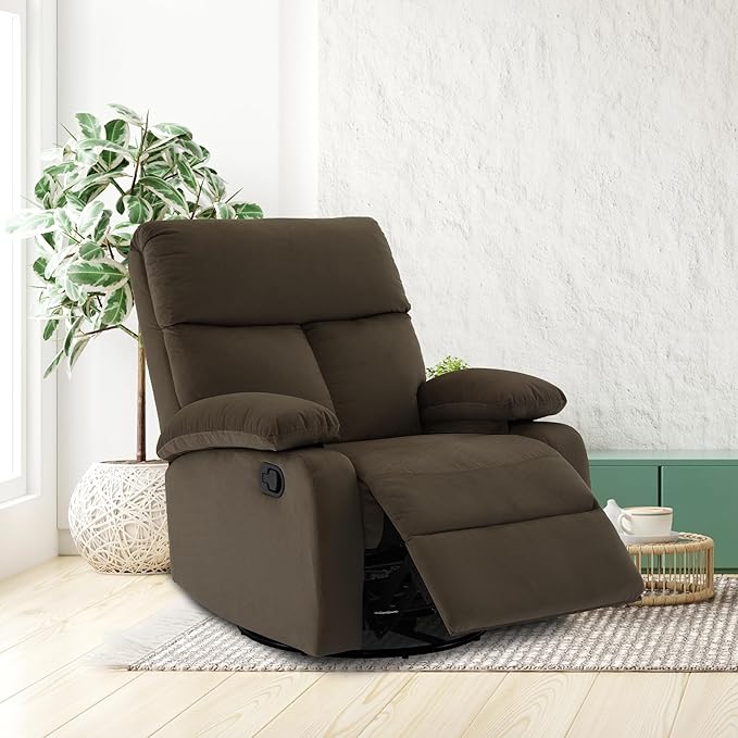 Swivel Rocker Recliner Small Recliner for Small Spaces with Overstuffed Arms and Back Manual Swivel Chair with Ultra-Soft Velvet for Living Room Nursery Bedroom Coffee