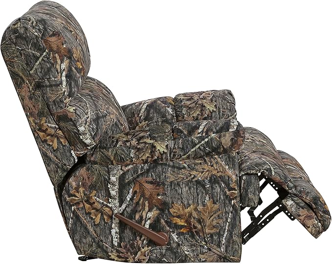 Lexicon Glider Recliner Chair with Lever Handle Textured Microfiber Manual Recliner Plush Stitching Cushion Pillow Top Arms Rustic Armchair for Cabin/Living Room Easy Assembly Camouflage