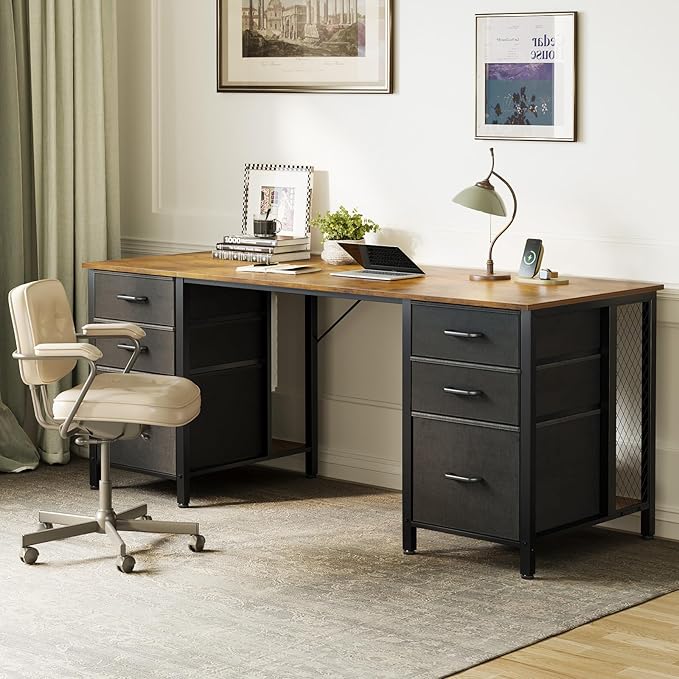 ODK 63 inch Computer Desk with File Drawers Cabinet Modern Office Desk with Large Storage for Home Office Study Gaming Vintage