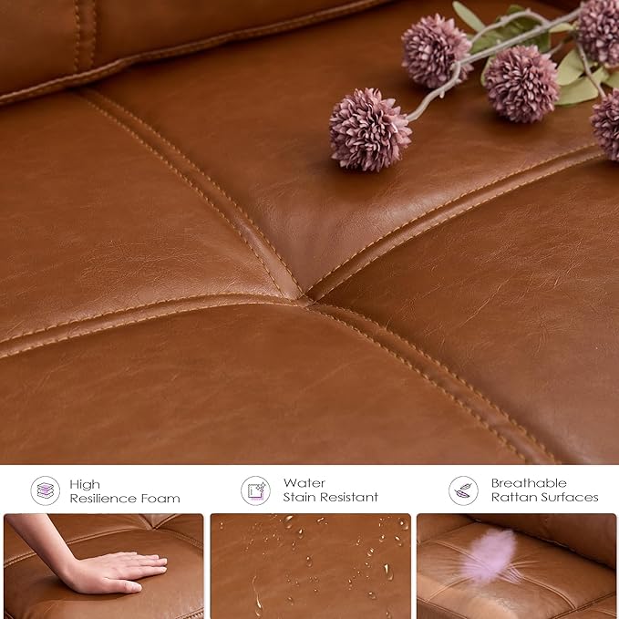 TYBOATLE 88 W Faux Leather Couches for Living Room w/Side Pockets Mid-Century Modern Tufted Comfy Leather Couch w/USB and Wider Arms 3 Seater Sofa for Office Apartment Bedroom