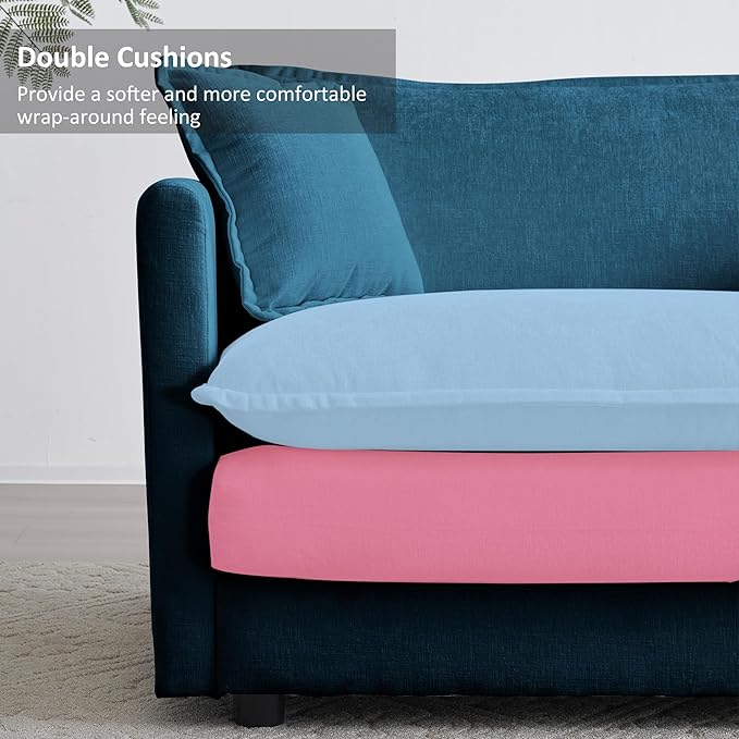 GNIXUU Upholstered Living Room Furniture Sets Inclued 2 Pieces loveseat Sofa Modern Chenille Deep Seat Couch Set for Living Room and Bedroom(2+2 seat Blue)