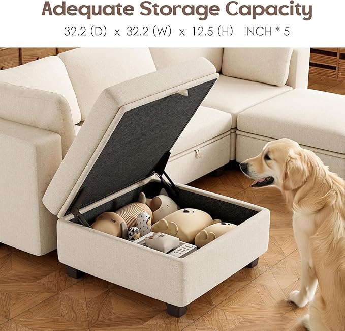 L Shaped Couch Convertible Sofa for Living Room Large Deep Seat Couches Oversized Modular Sectional 4 Seat Sofa with Storage Ottoman Cream