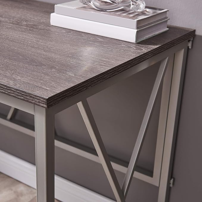 Leick Home Collapsible X Writing Computer Desk Space Saving for Bedroom Home Office Small Spaces Fully Assembled in Weathered Wood/Satin Nickel 70002-WWNK