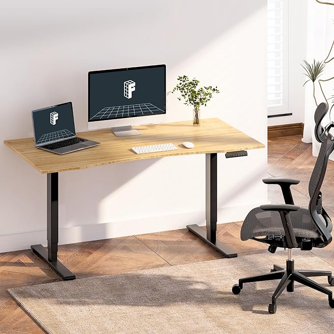 FlexiSpot E6 Bamboo 3-Stage Dual Motor Electric Standing Desk 55 x 28 Sit Stand Up Desk Holds 220 lbs Adjustable Height w/ Memory Presets Solid Bamboo Curved Desktop &amp Black Frame Ships in 2 B