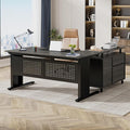 Tribesigns 63 Inch Executive Desk with File Cabinet L Shaped Office Desk with Drawers and Storage Shelves Business Furniture Set Workstation for Home Office Gray and Black