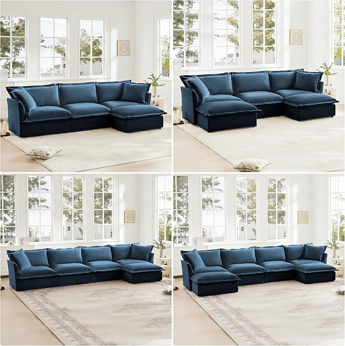 Movable Ottoman for Modular Sectional Sofa Modern Upholstered Slipcovered Sofa Couch for Living Room Bedroom Office Apartment Chenille Blue
