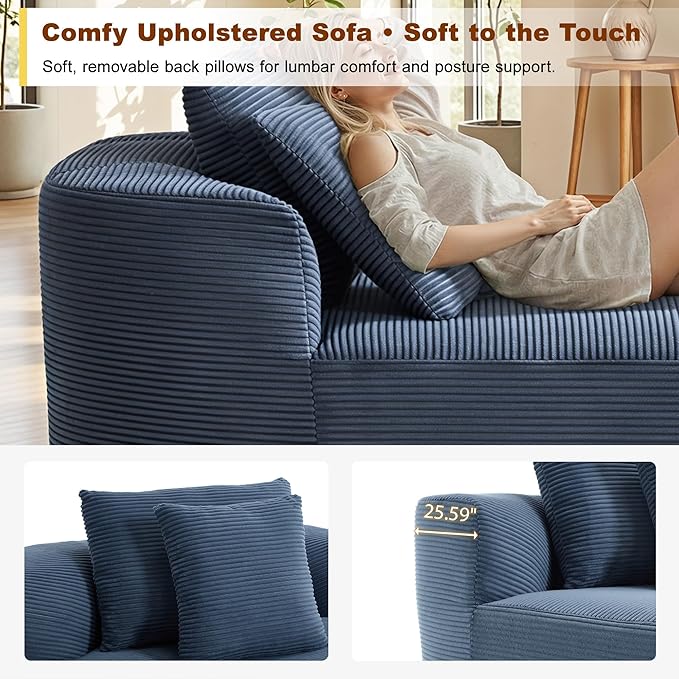 Chaise Lounge Chair Indoor 67.5 Oversized Boneless Couch Could Comfy Upholstered Sleeper Sofa Bed Corduroy Plush Modern Curved Floor Sofas Chair with 2 Pillows for Readng Living Room Bedroom Apartment