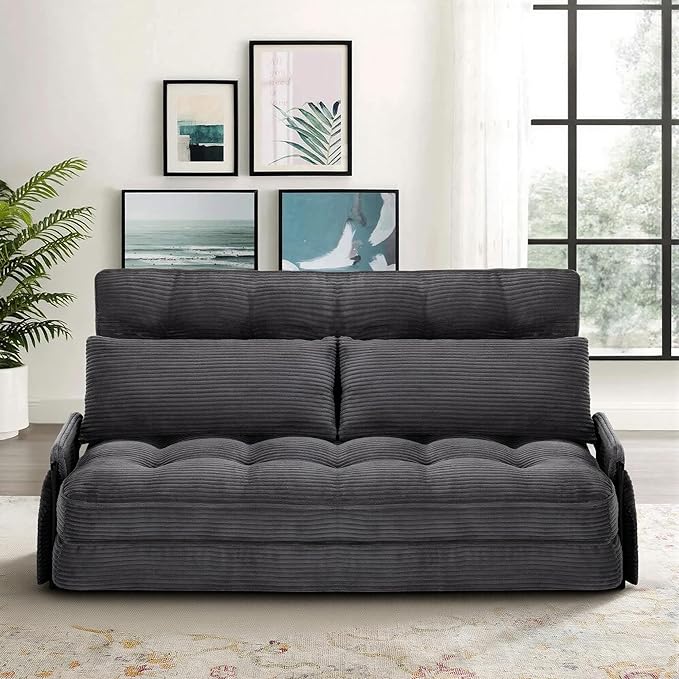 5-Position Adjustable Floor Sofa CouchMulti-Functional Bean Bag BedFoldable Lazy Sofa Sleeper Bed with ArmrestIdeal for Reading and Playing (Dark Grey)