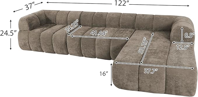 122 Modern L-Shaped Sectional Sofa with High-Density Fully Compressed Sponge and Chaise Lounge2-Piece SetFully Assembled Right Hand Facing Perfect for Living RoomLounge (Espresso_94)