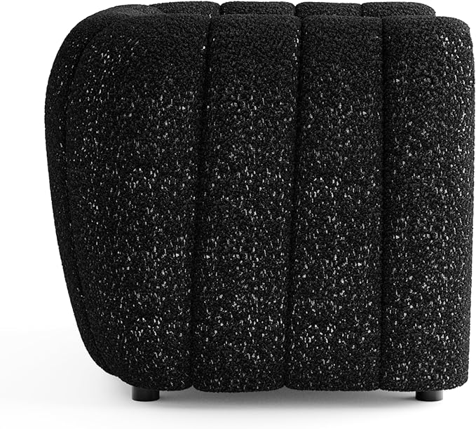 Furniture of America Glamour Contemporary Vertical Channel Tufted Boucle Accent Chair with Wooden Legs Fabric Upholstered Armchair for Living Room Bedroom Office Black