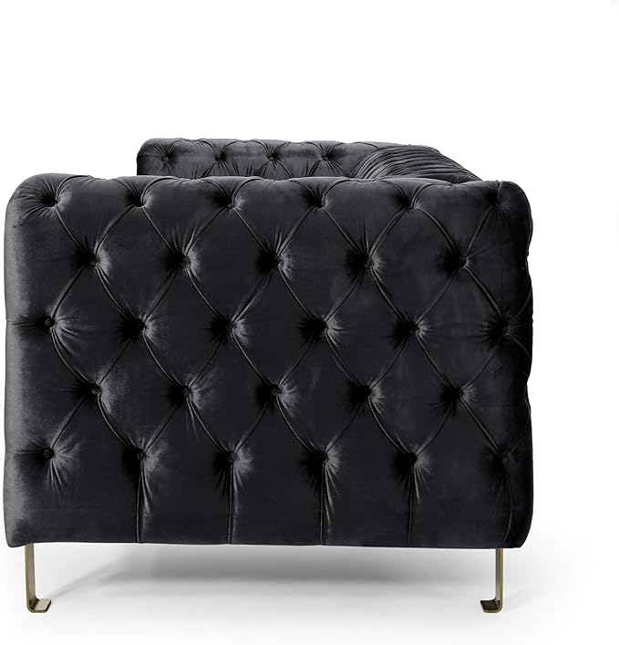 Tufted Velvet Sofa Couch for Living Room Upholstered Tuxedo Arm 3-Seater Sofa Couch with Golden Legs Chesterfield Sofa Apartment Office Studio Black