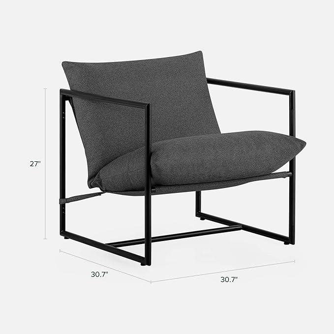 Zinus Aidan Sling Accent Chair Metal Framed Armchair with Shredded Foam Cushioning Dark Grey