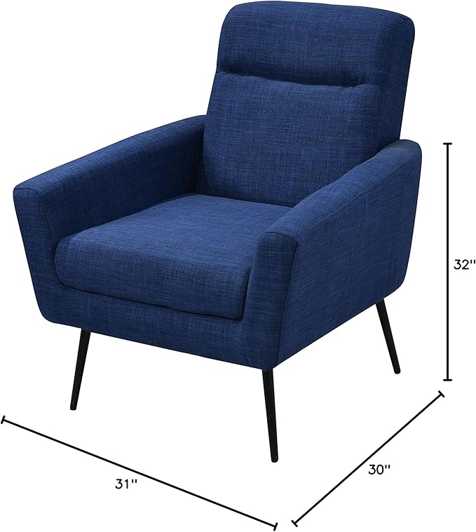 Mid Century Modern Upholstered Fabric Accent Chair Living Room Bedroom Leisure Single Sofa Chair (with Metal Legs) TV armrest seat Suitable for Small Space Home Office Coffee ChairDark Blue
