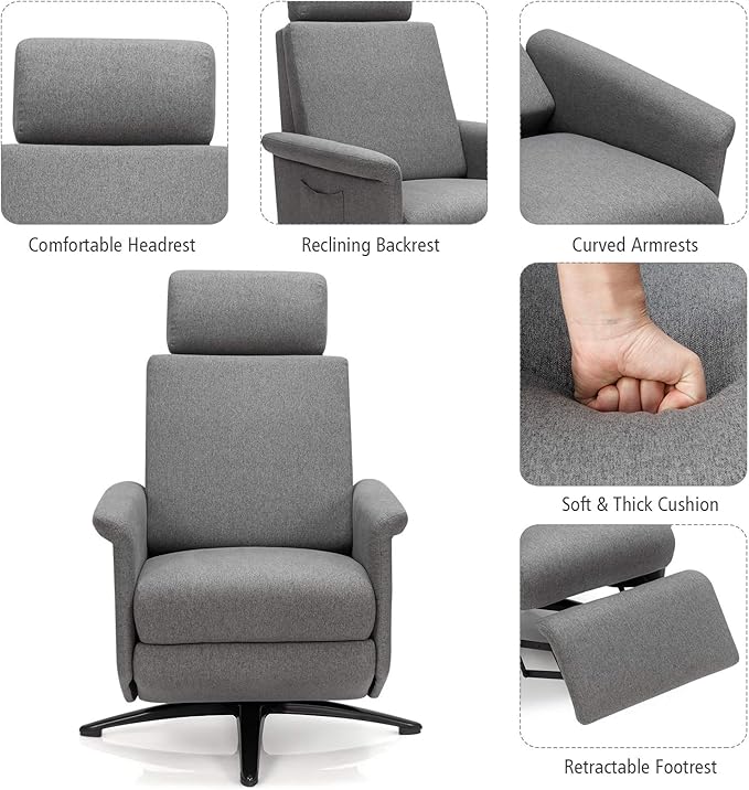 Giantex Recliner Chair with Vibration Massage 360 Degree Swivel Reclining Sofa Chair Adjustable Headrest &amp Footrest Ergonomic Recliner Chair with Side Pocket &amp Remote Control for Living Roo