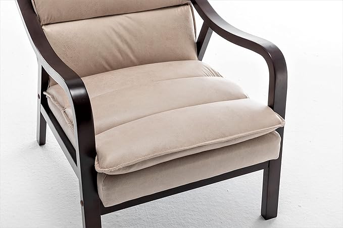 Mid Century Modern Accent Chair for Living Room Bedroom or Office Retro-Styled Armchair with Solid Wood Frame and Plush Cushioning Spotted Microfiber Light Camel
