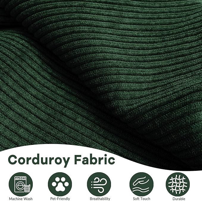 78.8 Corduroy Convertible Sofa Bed with Stainless Fixed-Shape Frame 4-in-1 Boneless Loveseat with Pull-Out Bed Lounge Futon Sofa Couch Floor Mattress for Living Room No Assembly Required(Green) |